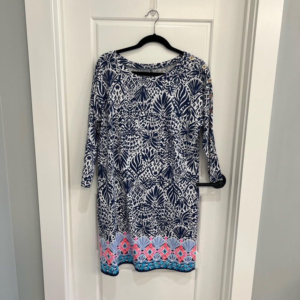 Navy and Pink Patterned Women's Dress
